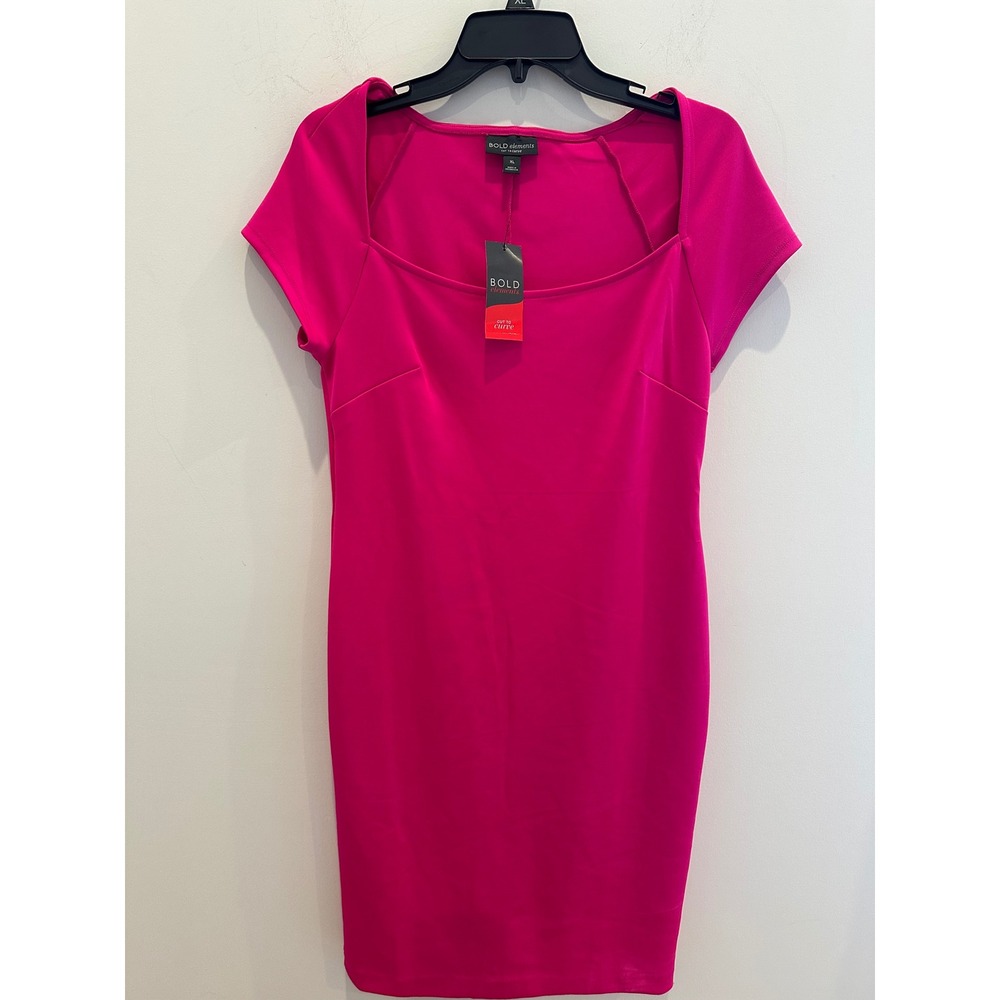 Bold Elements Cut to Curve Fuchsia Pink Sheath Dress XL NWT Square Neck Bodycon